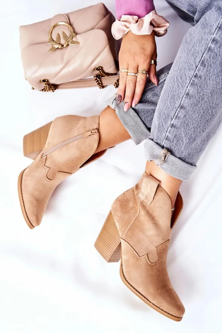 Boto Botki Na Słupku|Botki Zimowe Damskie*Damskie Botki Na Słupku Beżowe Meronet