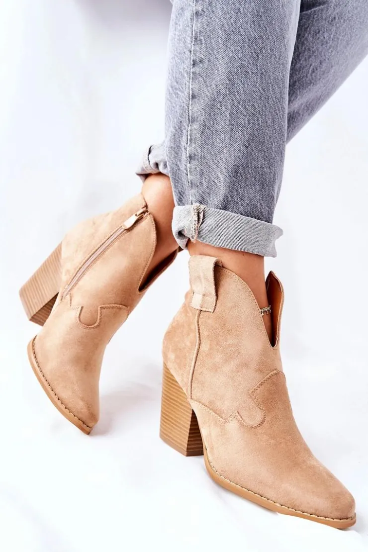 Boto Botki Na Słupku|Botki Zimowe Damskie*Damskie Botki Na Słupku Beżowe Meronet