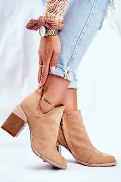 Sale Boto Damskie Botki Na Słupku Beżowe Wycięte Meliori