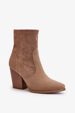 Clearance Boto Damskie Botki Na Słupku Beżowe Sanile