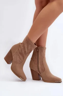 Clearance Boto Damskie Botki Na Słupku Beżowe Sanile