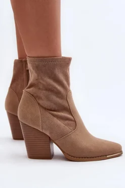 Clearance Boto Damskie Botki Na Słupku Beżowe Sanile