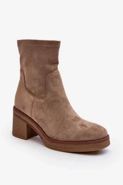 Boto Botki Ocieplane|Brązowe I Beżowe Botki*Damskie Botki Na Słupku Beżowe Argastis Beżowy