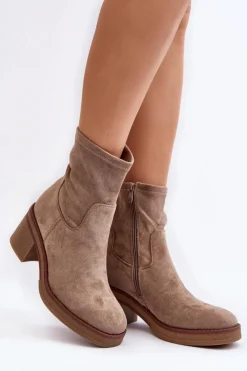 Boto Botki Ocieplane|Brązowe I Beżowe Botki*Damskie Botki Na Słupku Beżowe Argastis Beżowy