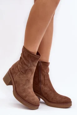 Boto Botki Ocieplane|Brązowe I Beżowe Botki*Damskie Botki Na Słupku Brązowe Argastis Brązowy