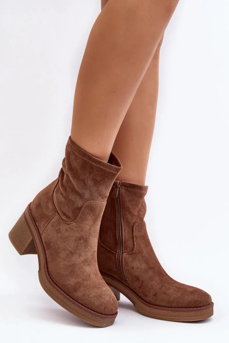 Boto Botki Ocieplane|Brązowe I Beżowe Botki*Damskie Botki Na Słupku Brązowe Argastis Brązowy