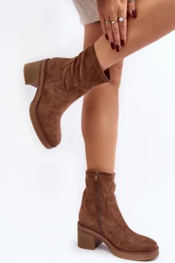 Boto Botki Ocieplane|Brązowe I Beżowe Botki*Damskie Botki Na Słupku Brązowe Argastis Brązowy