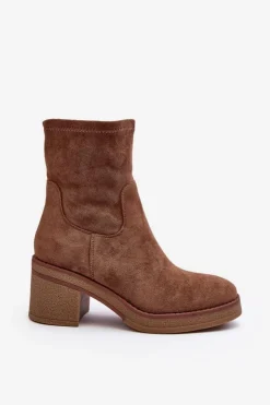 Boto Botki Ocieplane|Brązowe I Beżowe Botki*Damskie Botki Na Słupku Brązowe Argastis Brązowy