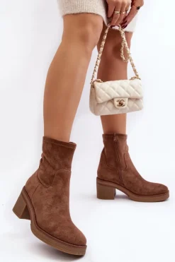 Boto Botki Ocieplane|Brązowe I Beżowe Botki*Damskie Botki Na Słupku Brązowe Argastis Brązowy