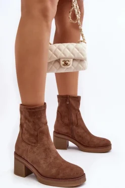 Boto Botki Ocieplane|Brązowe I Beżowe Botki*Damskie Botki Na Słupku Brązowe Argastis Brązowy