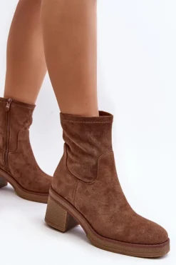 Boto Botki Ocieplane|Brązowe I Beżowe Botki*Damskie Botki Na Słupku Brązowe Argastis Brązowy