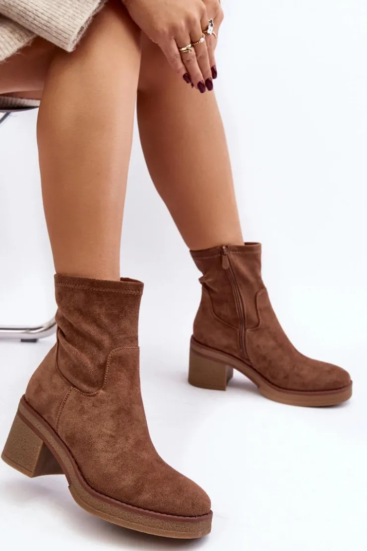 Boto Botki Ocieplane|Brązowe I Beżowe Botki*Damskie Botki Na Słupku Brązowe Argastis Brązowy