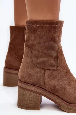 Boto Botki Ocieplane|Brązowe I Beżowe Botki*Damskie Botki Na Słupku Brązowe Argastis Brązowy