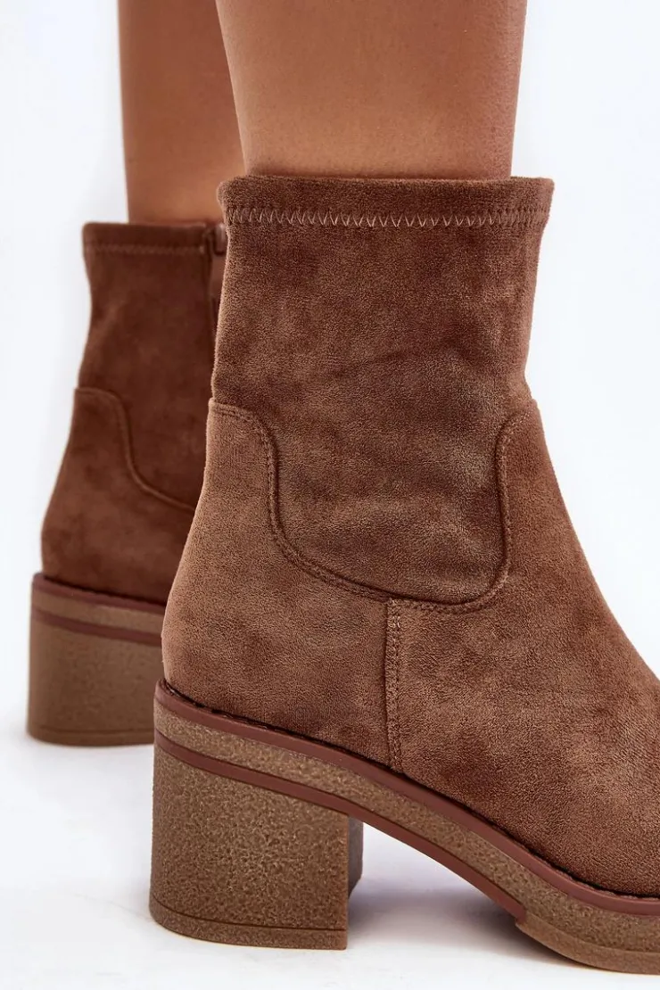 Boto Botki Ocieplane|Brązowe I Beżowe Botki*Damskie Botki Na Słupku Brązowe Argastis Brązowy