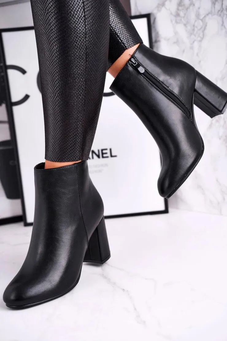 Damskie Boto Damskie Botki Na Słupku Czarne Gun