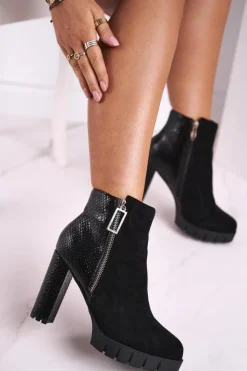 Boto Botki Na Słupku|Czarne Botki*Damskie Botki Na Słupku Czarne Cissy