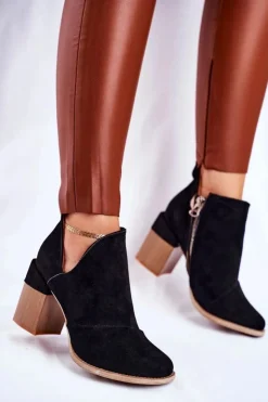 Damskie Boto Damskie Botki Na Słupku Czarne Wycięte Meliori