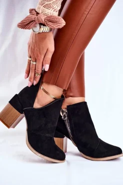 Damskie Boto Damskie Botki Na Słupku Czarne Wycięte Meliori