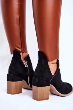 Damskie Boto Damskie Botki Na Słupku Czarne Wycięte Meliori