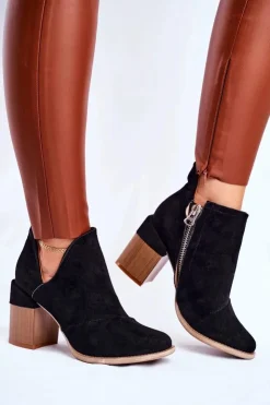 Damskie Boto Damskie Botki Na Słupku Czarne Wycięte Meliori