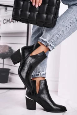 Damskie Boto Damskie Botki Na Słupku Czarne Ruben