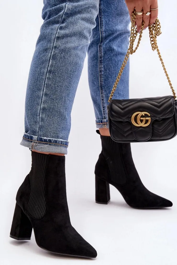 Online Boto Damskie Botki Na Słupku Czarne Tapara