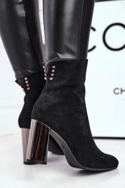 Damskie Boto Damskie Botki Na Słupku Czarne Trens