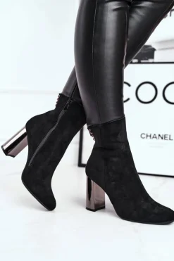 Damskie Boto Damskie Botki Na Słupku Czarne Trens