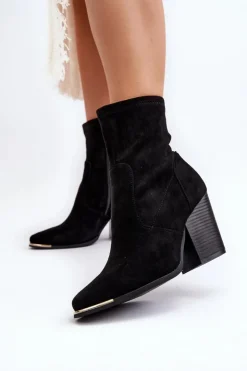 Damskie Boto Damskie Botki Na Słupku Czarne Sanile