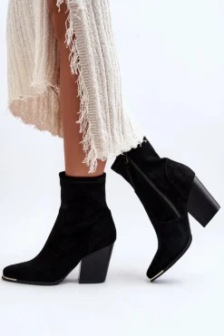 Damskie Boto Damskie Botki Na Słupku Czarne Sanile