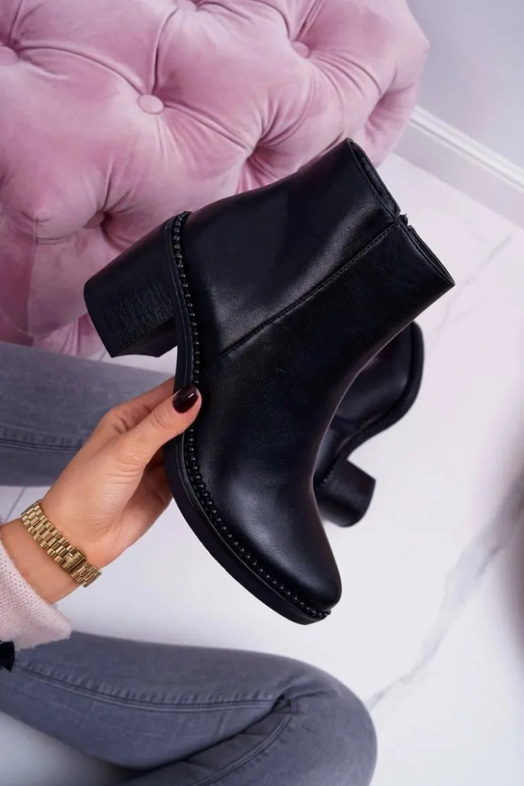 Boto Botki Na Słupku|Botki Zimowe Damskie*Damskie Botki Na Słupku Czarne Duo