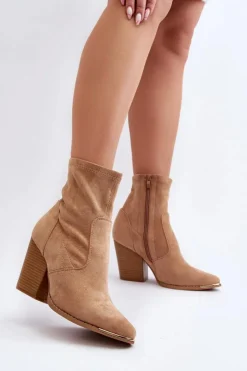 Damskie Boto Damskie Botki Na Słupku Khaki Sanile