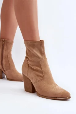 Damskie Boto Damskie Botki Na Słupku Khaki Sanile