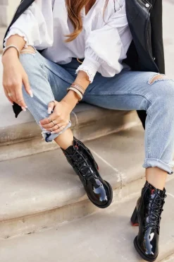 Damskie Damskie buty S.Barski Damskie Botki Na Słupku Lakierowane Czarne Do It Better