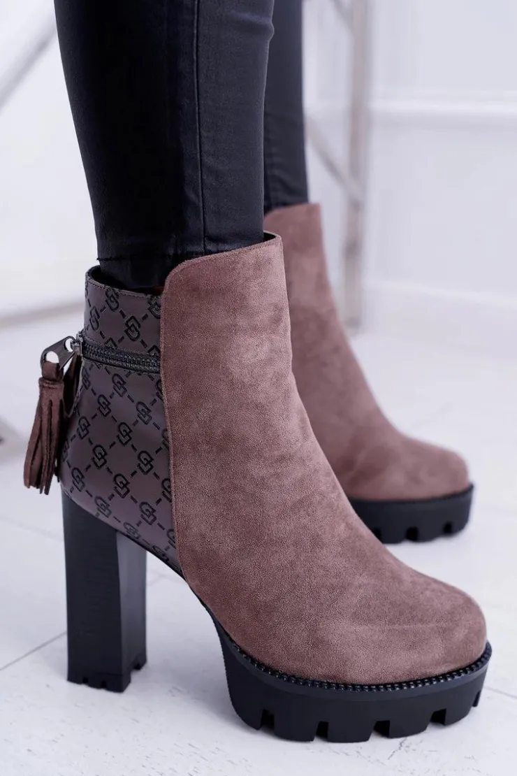 Damskie Boto Damskie Botki Na Słupku Lu Boo Ciepłe Coffe Milky Way