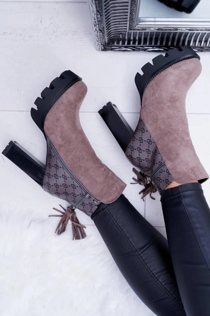 Damskie Boto Damskie Botki Na Słupku Lu Boo Ciepłe Coffe Milky Way