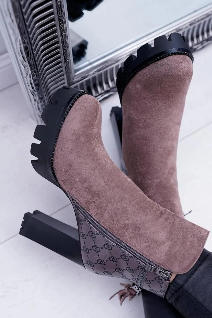 Damskie Boto Damskie Botki Na Słupku Lu Boo Ciepłe Coffe Milky Way