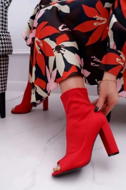 Boto Botki Na Słupku|Botki Na Obcasie*Damskie Botki Na Słupku Lycra Odkryte Palce Czerwone First