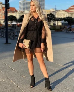 New Boto Damskie Botki Na Słupku Lycra Odkryte Palce Czarne First