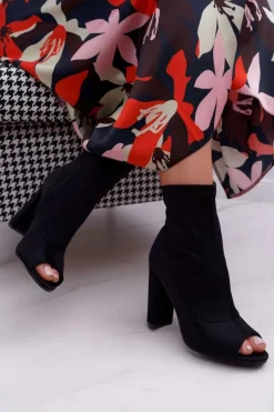 New Boto Damskie Botki Na Słupku Lycra Odkryte Palce Czarne First