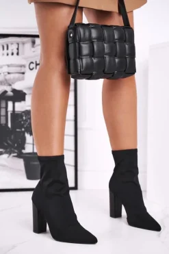 Sale Boto Damskie Botki Na Słupku Lycra Czarne Morie