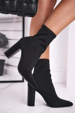 Sale Boto Damskie Botki Na Słupku Lycra Czarne Morie