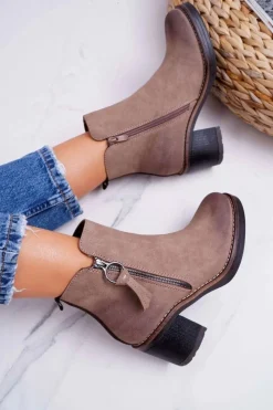 Damskie Boto Damskie Botki Na Słupku Ocieplane Filcem Beżowe Delia