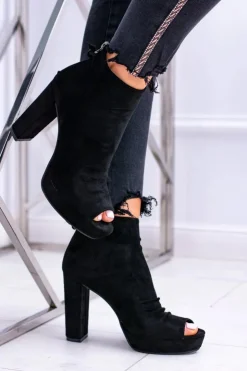 Sale Boto Damskie Botki Na Słupku Odkryte Palce Czarne Temira