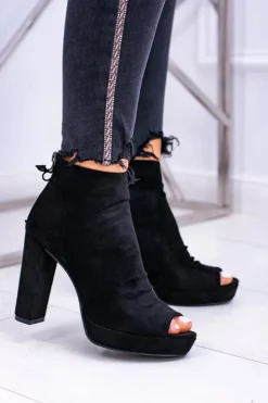 Sale Boto Damskie Botki Na Słupku Odkryte Palce Czarne Temira