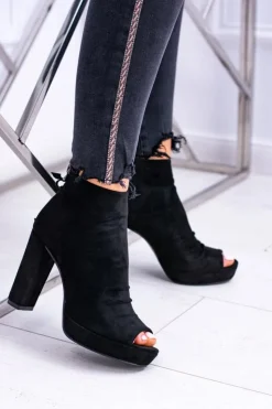 Sale Boto Damskie Botki Na Słupku Odkryte Palce Czarne Temira