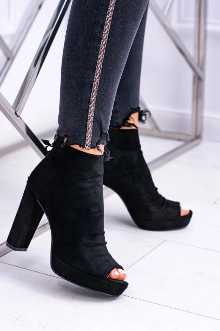 Sale Boto Damskie Botki Na Słupku Odkryte Palce Czarne Temira