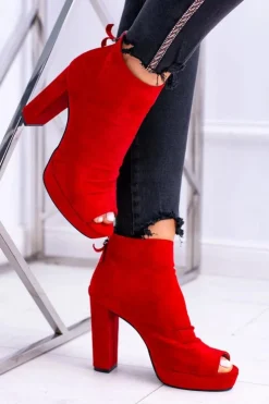 Damskie Boto Damskie Botki Na Słupku Odkryte Palce Czerwone Temira