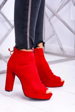 Damskie Boto Damskie Botki Na Słupku Odkryte Palce Czerwone Temira