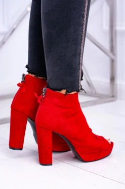 Damskie Boto Damskie Botki Na Słupku Odkryte Palce Czerwone Temira